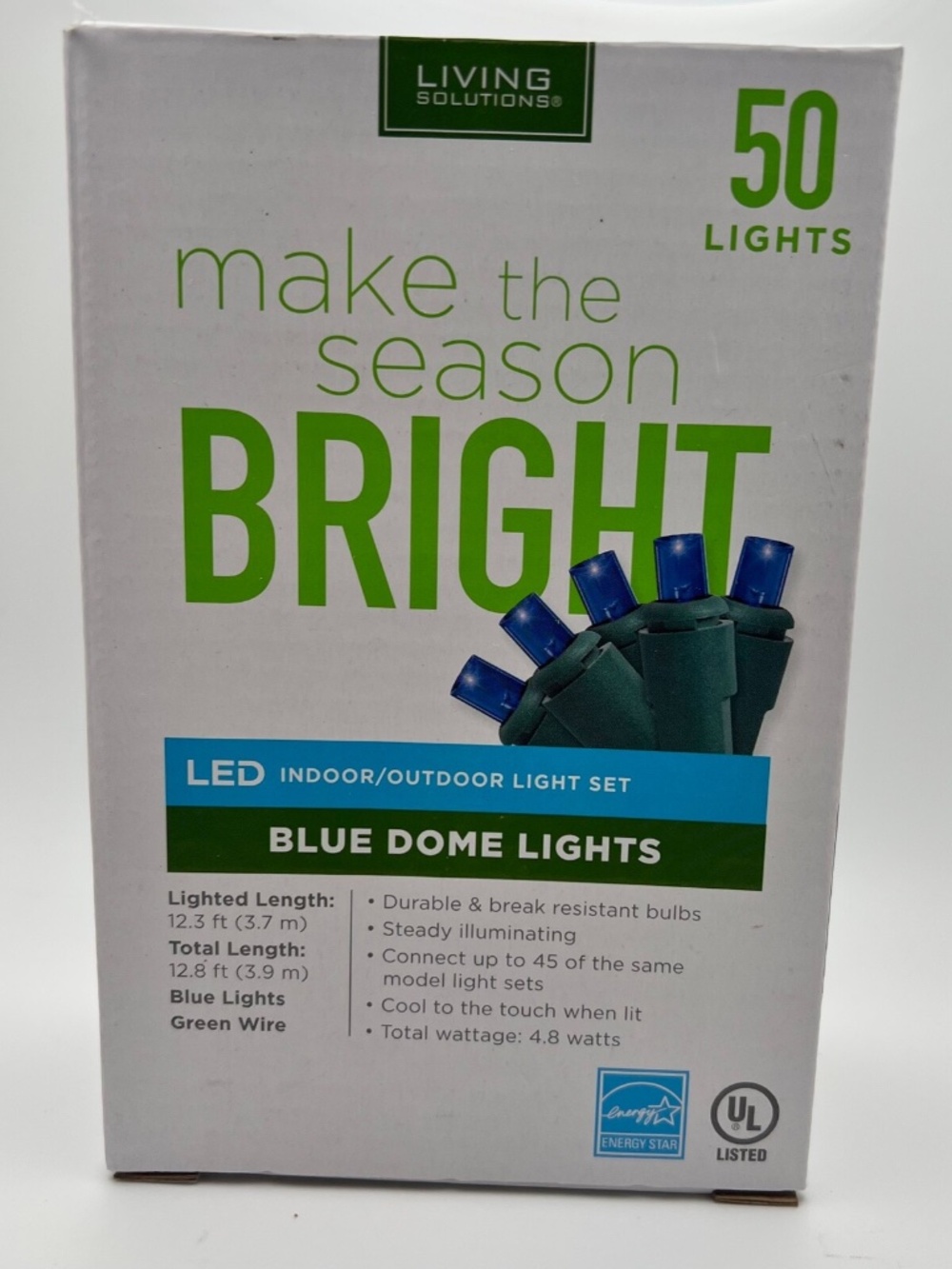 Living Solution 50 LED Blue Dome Lights Indoor/Outdoor Light Set 12.8ft
